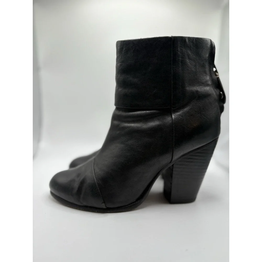 Rag & Bone Womens Black Heeled Bootie Back Zip Leather Shoes Size 37 US 7‎